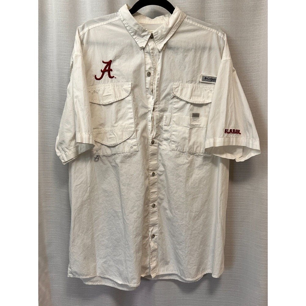 COLUMBIA PFG Mens XL Alabama U Fishing Shirt Vented Rod Holder Sunglasses Loop
